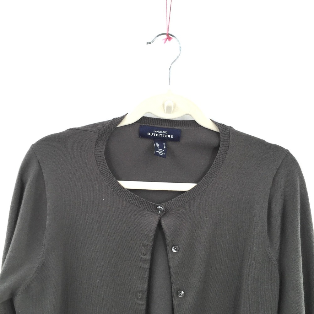 Lands End Outfitters classic gray cardigan sweater lightweight preppy nautical M - Picture 3 of 11